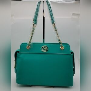 NWT!! Elegant Teal BADGLEY MISCHKA Handbag with Gold Accents